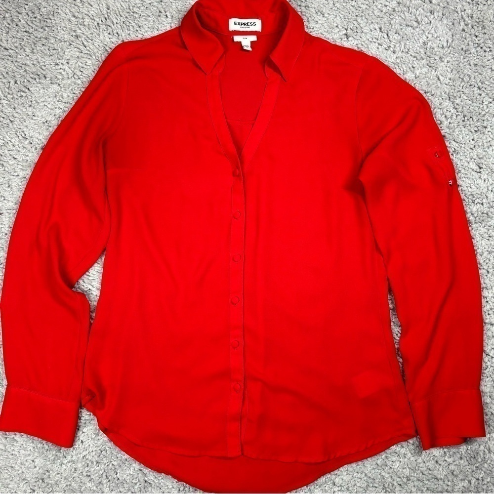 Express Blouse Womens Small Portofino Button Up Roll Tab Sleeves Holiday Dinner